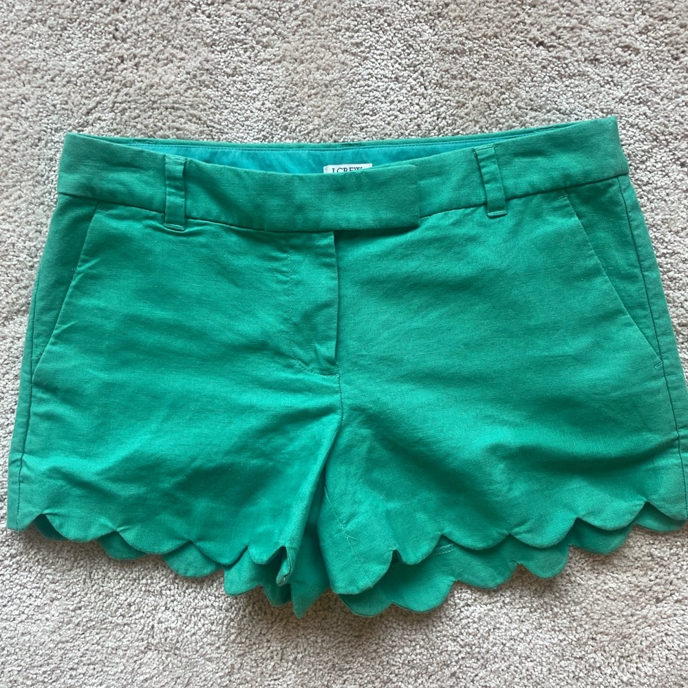 J. Crew High Waist Green Scalloped Shorts
